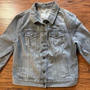Old Navy Gray Distressed Denim Jean Jacket Size Large